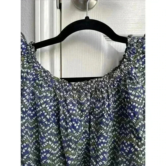 MICHAEL KORS Abstract Green Blue Print Ruffle Top Size S Elastic Waist - Picture 4 of 8